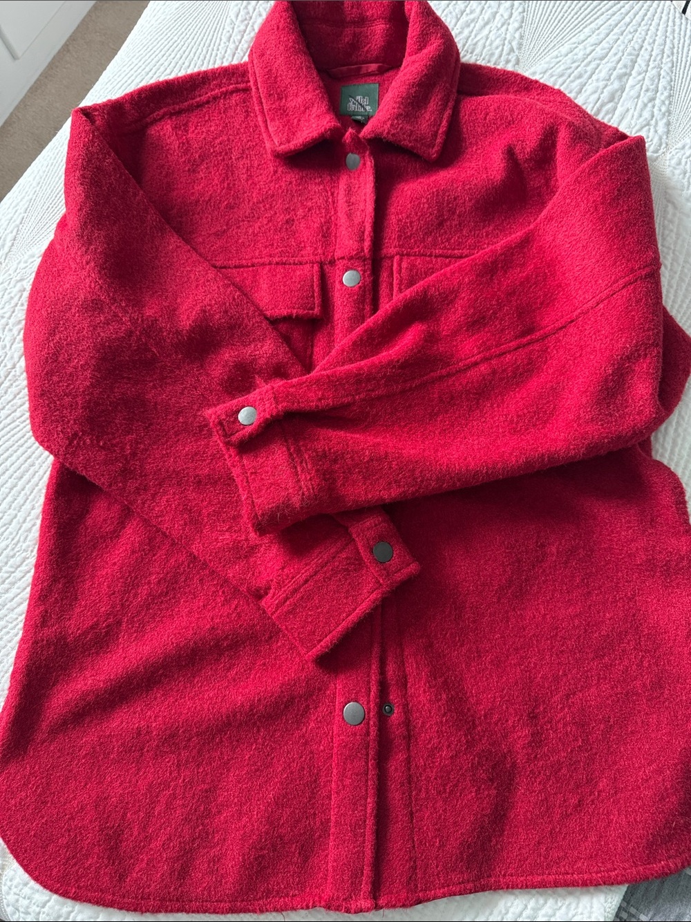 wild fable Red Plush Button-Front Shacket
